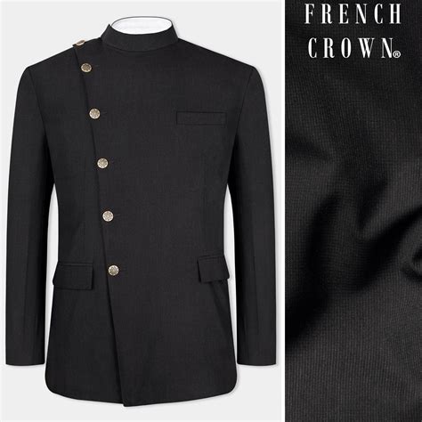 Zeus Black Textured Premium Wool Blend Bandhgala/Jodhpuri Blazers for Men.