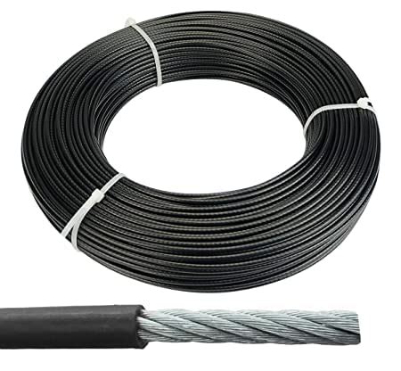 Body Maxx 6MM Gym Machine Wire Rope PU Coated Cable Inside Steel (Black ...