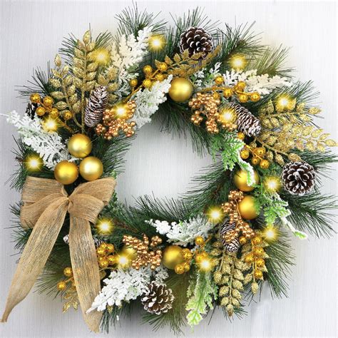 Xmas Wreath With Batteries 24" Yorkshire Fir LED Artificial Christmas