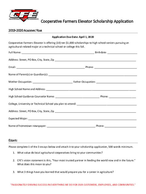 Fillable Online Cooperative Farmers Elevator Scholarship Application ...