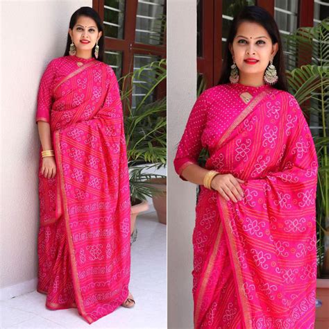 Pink Bandhani Printed With Woven Border Tapetta Silk Saree