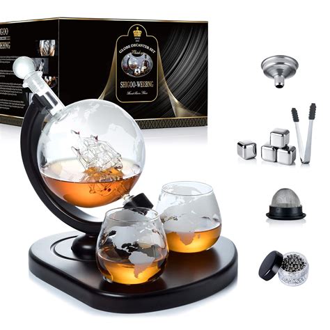 WEEBNG Whiskey Decanter,Globe Wine Decanter Set with 2 Glasses,Cleaning ...