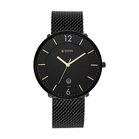 Titan Black and Gold Quartz Analog with Date Black Dial Stainless Steel ...