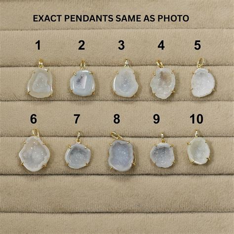 Natural White & Grey Geode Druzy Pendant – Raw Agate Druzy Charm – Gold ...