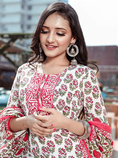 White Block Print Kurta Palazzo Set