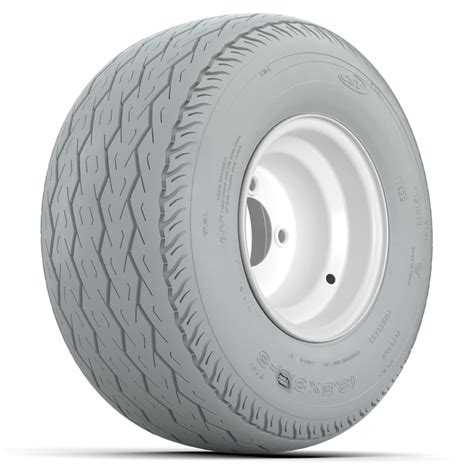 18.5x8.5-8" Gray Non-Marking Golf Cart Tires and 8" White Steel Wheels Combo - Set of 4 | GCTS