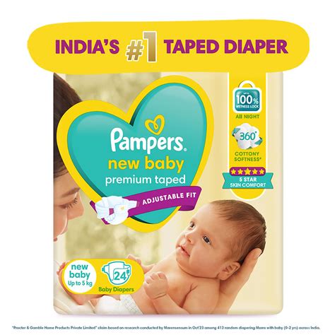 Buy Pampers Premium New Baby Taped Diapers, 24 Count | 19 Minutes ...
