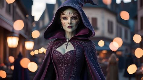 A female magician in a purple dress and mask | Premium AI-generated image