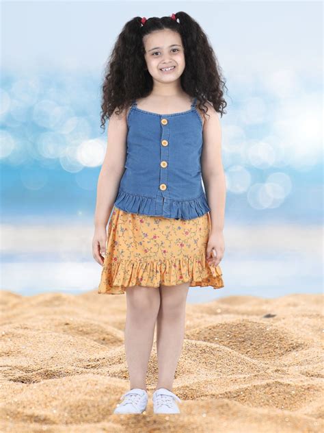 Girls Yellow Solid Denim Top & Bottom Set for Kids – AJ Dezines