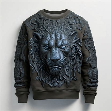 Men's Graphic Animal Lion Sweatshirts Golf Pullover Sweatshirt Long ...