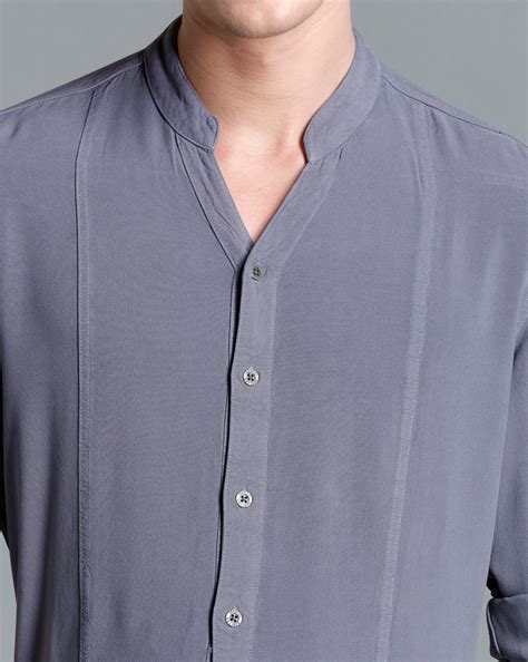 IDENTITI Men Slim Fit Mandarin Collar Solid Shirt In Grey