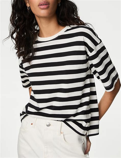 Buy Pure Cotton Striped Boxy T-Shirt at Marks & Spencer