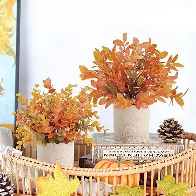 3 Pack Fall Mini Potted Fake Plants Artificial Plastic Eucalyptus ...