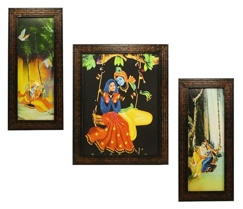 Indianara 3 PC Set of Radha Krishna Paintings (1131) Without Glass 5.2 ...