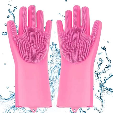 tick mark Reusable Silicone Dishwashing Gloves for Kitchen, Bathroom ...