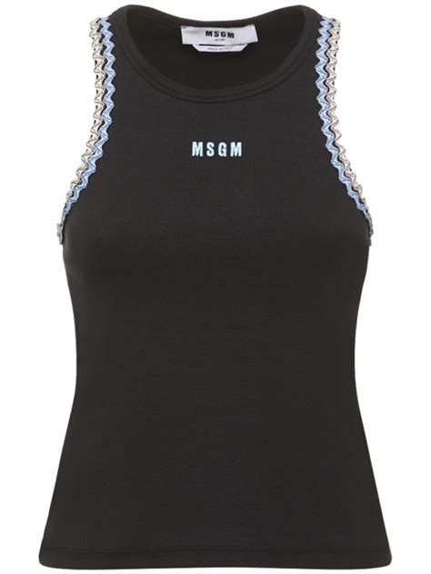 Cotton jersey logo & profile tank top - MSGM - Women | Luisaviaroma