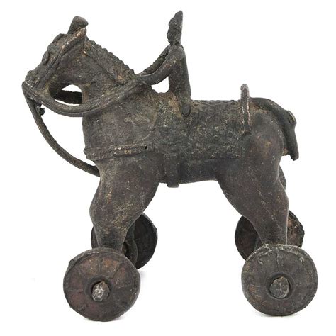 Vintage Brass Horse Temple Toy Horse on Wheels