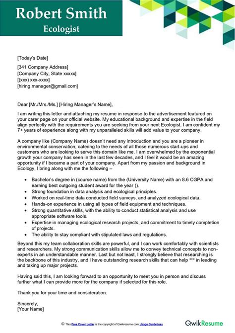 Environmental Science Cover Letter Examples 的图像结果