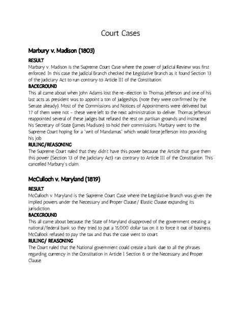 Summarized Supreme Court Cases Analysis (AP Gov) - Studocu