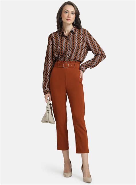 Buy Paper Bag Trouser With Metal Chain Detail. 124110RUSTXS – KAZO