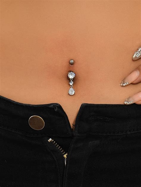 Zircon Water-drop Decor Navel Belly Ring | Belly piercing jewelry ...