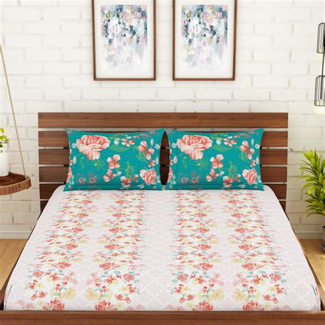 Buy SPACES Atrium Cotton 144TC Printed 3 Pcs Queen-Size Bedsheet Set ...