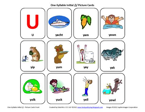Testy yet trying: Initial Y: Free Speech Therapy Articulation Picture Cards