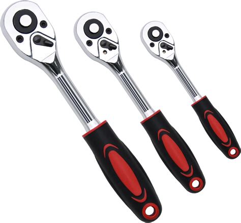 Ratchet Set, 3 Pcs Professional Heavy Duty Ratchet Tool Set, Durable Drive Ratchet Wrench 1/4 ...