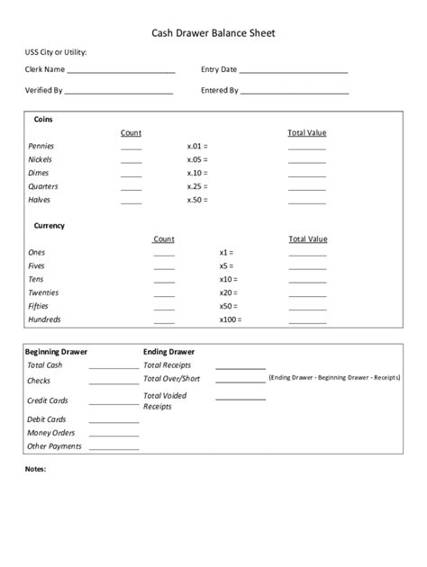 Fillable Online Daily Cash Drawer Balance Sheet Fax Email Print - pdfFiller