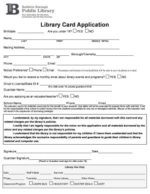 Fillable Online Library Card Application - Baldwin Borough Public ...