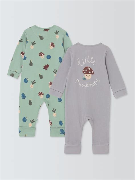 John Lewis Baby Mushroom Sleepsuits, Pack of 2, Multi