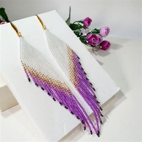 Boucles d'oreilles longues franges en perles de rocaille,4,5 pouces ...