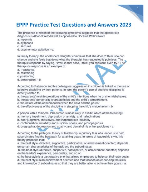 EPPP Practice Test Questions and Answers 2023 | Exams Nursing | Docsity
