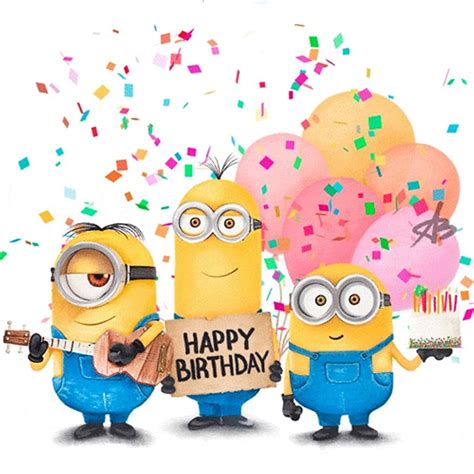 Download Minions Holding A Happy Birthday Sign And Confetti Wallpaper ...