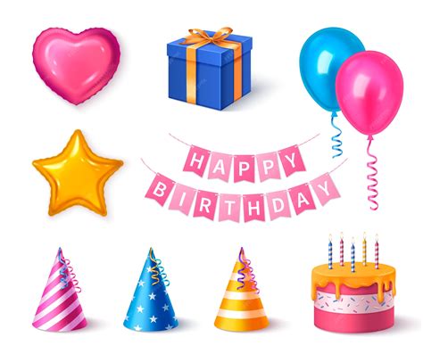 Birthday realistic elements set on white background | Premium Vector