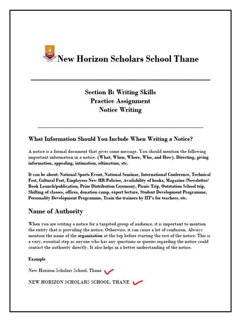 Image result for Example of Notice Writing