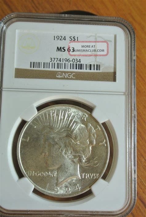 Certified Peace Silver Dollar 1924 Ms63 Ngc