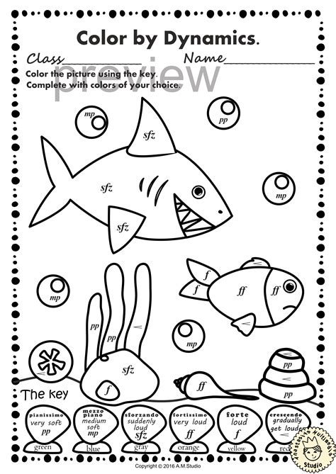 Ocean Animals Music Coloring Pages | Dynamics Music Worksheets