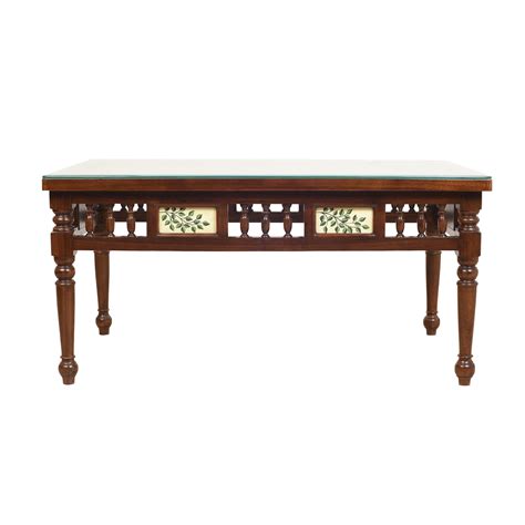 Peacock-I Teak Wood Rectangular Center Table with Grooved Straight Leg ...