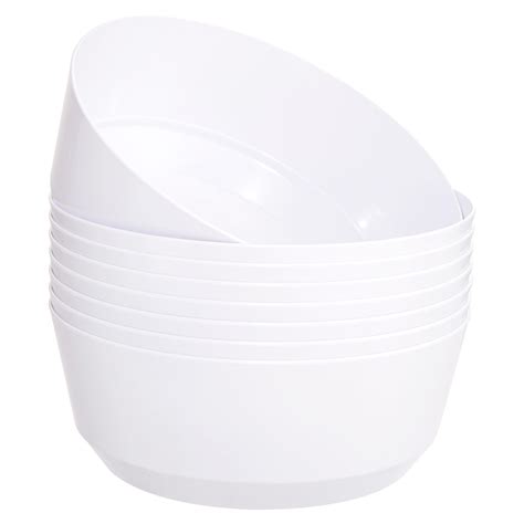 Hioasis 8 Pack Plastic Serving Bowls 128oz White Plastic Bowls Heavy ...