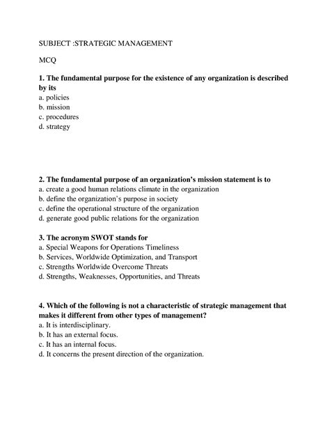 Strategic- Management-Question-Bank Part1 - 2. The fundamental purpose ...