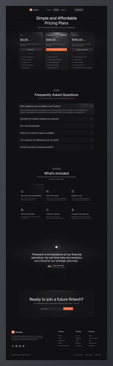 SaaS Finance Website Pricing Page Design