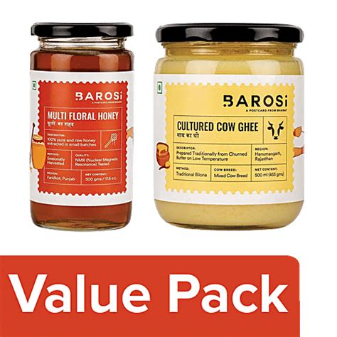 Buy Barosi Cultured Cow Ghee 500 ml & Multi Floral Honey 500 g Online ...