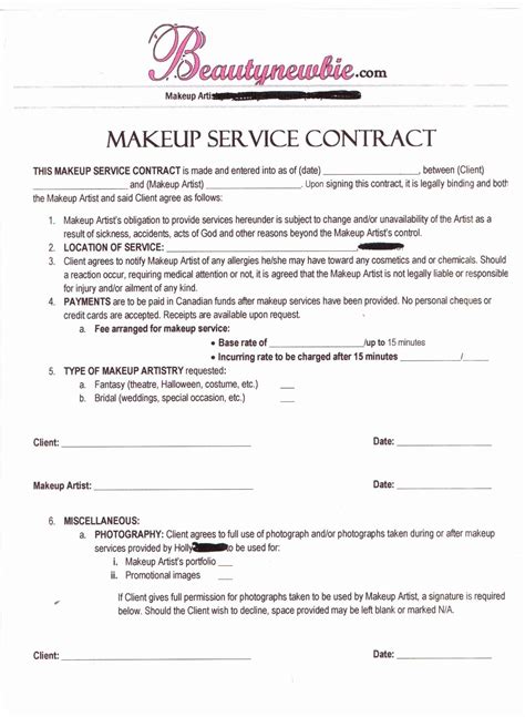 Hair Stylist Contract for Wedding Awesome Contract Makeup Artist