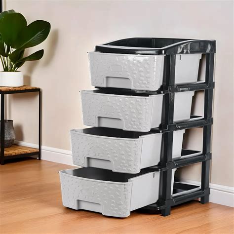 Buy 4-Layer Plastic Drawer Storage Organiser | Black & Grey ...