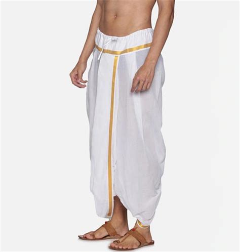 Men White & Gold-Coloured Solid Readymade Cotton Dhoti Pant