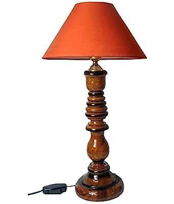 Buy Wooden Table Lamp with 10" Round Plastic Lamp Shade Online at Low ...
