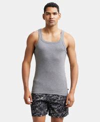 Buy Super Combed Cotton Rib Square Neck Gym Vest - Mid Grey Melange ...
