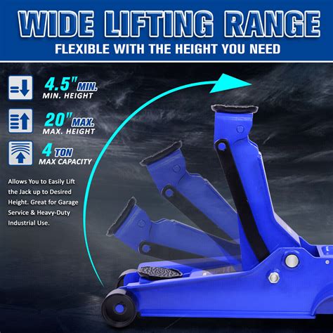 Blue 4 Ton 8000 lb 4.5"- 20" Low Profile Heavy Duty Garage Hydraulic ...
