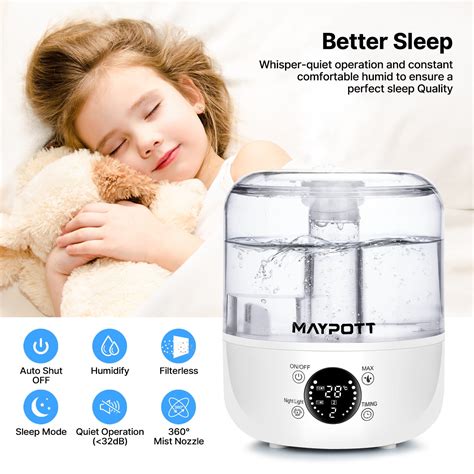 300ML Humidity Vaporizer Quiet Air Humidifier with LED Touch Display ...